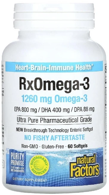 네츄럴팩터스 Rx 오메가 3 630mg 피쉬오일 1170mg EPA DHA 60소프트젤, 60정, 1개 - 쿠팡