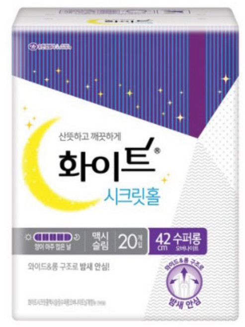 화이트 시크릿홀 수퍼롱 오버나이트 생리대 날개형, 패드형, 20개입, 1개