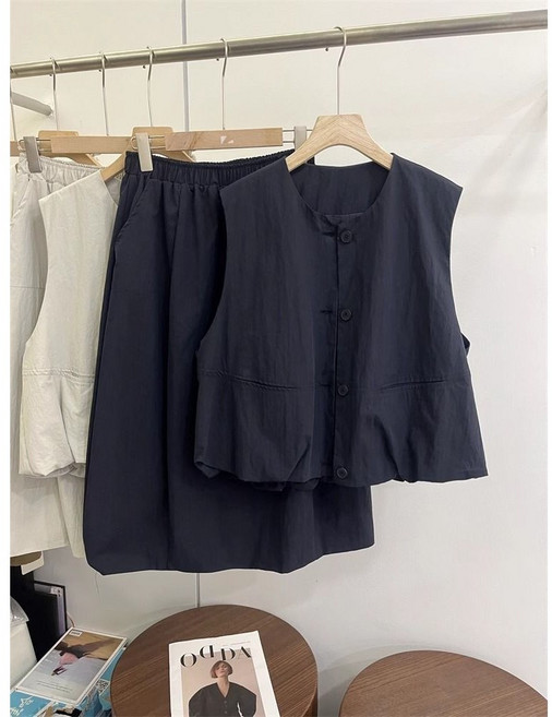 Seofst 여성 빅사이즈 유틸리티 베스트+스커트 투피스 여름 루즈핏 슬림핏 세트