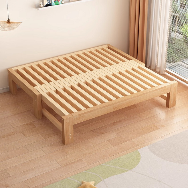 YAPOGI 다기능 접이식 확장형 원목 침대 프레임, 브라운