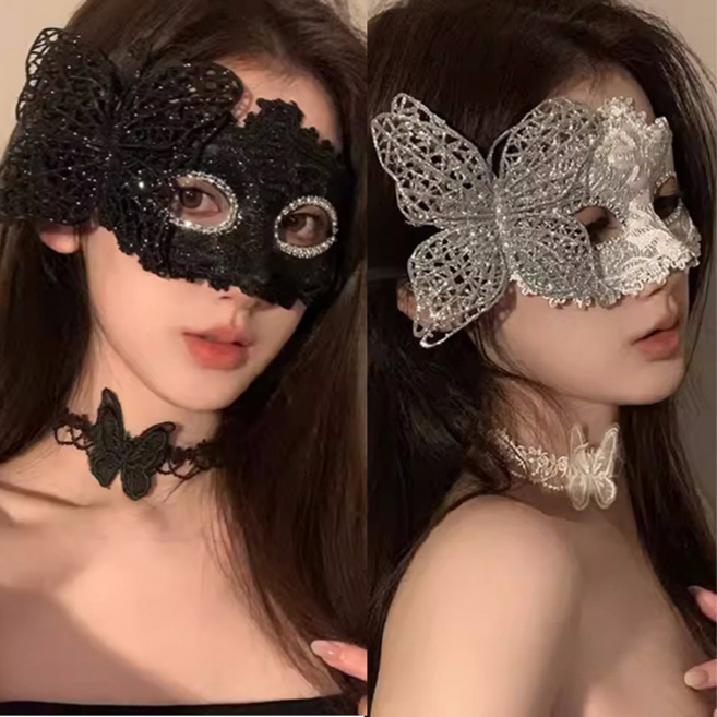 여신 반가면 파티 오페라 베네치아 가면 눈가면 세트, 2개, 블랙1개+실버1개