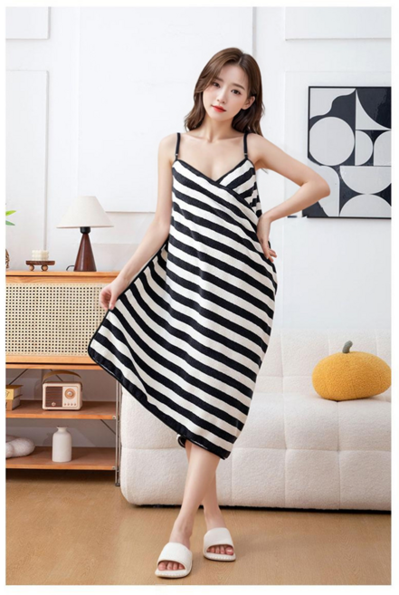 살짝잉 귀여운 줄무늬 착용형 샤워가운 여성목욕가운