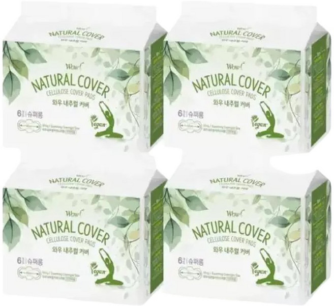 와우 생리대 내추럴 커버 슈퍼롱 안심 43cm 6p X 4팩, 오버나이트 이상, 6개입, 4개
