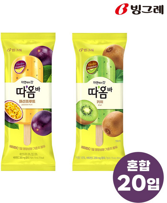 빙그레 따옴바 2종 혼합 40개(패션프루트20+키위20), 40개, 75ml
