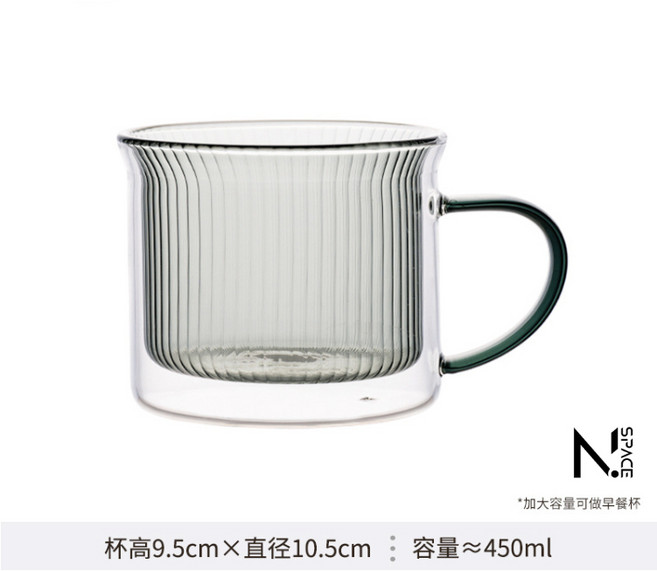 N.SPACE 川谷雙層玻璃杯 雙層隔熱防燙咖啡杯 咖啡專用玻璃杯, 1個, 450ml加大 川谷雙層玻璃杯, 透明