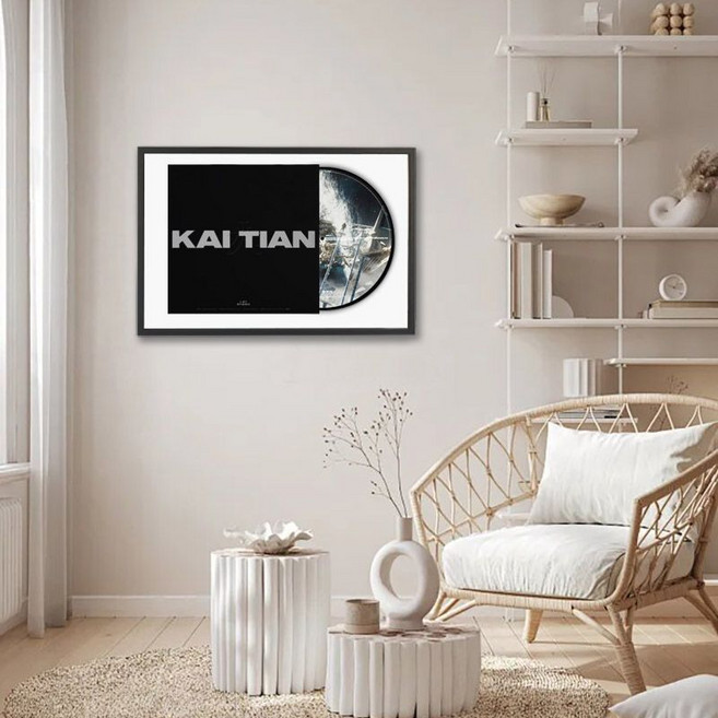 KAI TIAN 黑膠唱片展示框 牆面裝飾擺件, 1個, 黑色框,40*60cm 白色卡 掛牆
