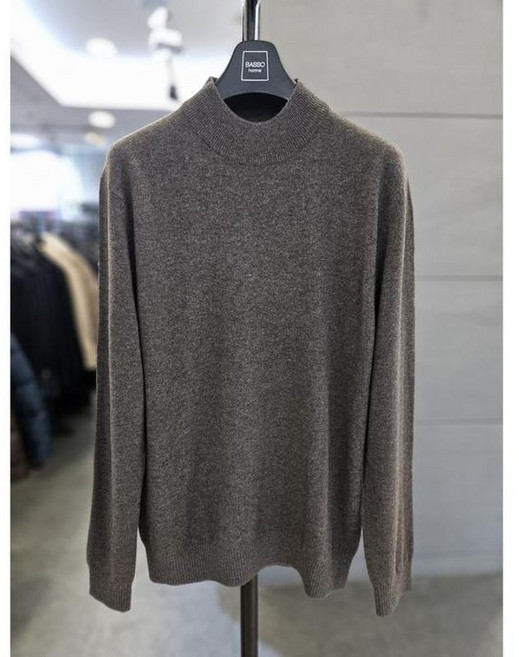 바쏘옴므 남자 반폴라 브라운 울 캐시미어 혼방 모크넥 니트 WSZ4WN76