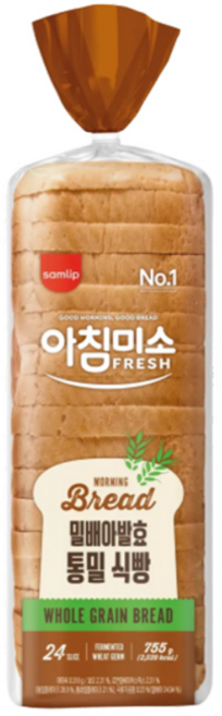 삼립 아침미소 밀배아 발효 통밀식빵, 1개, 755g