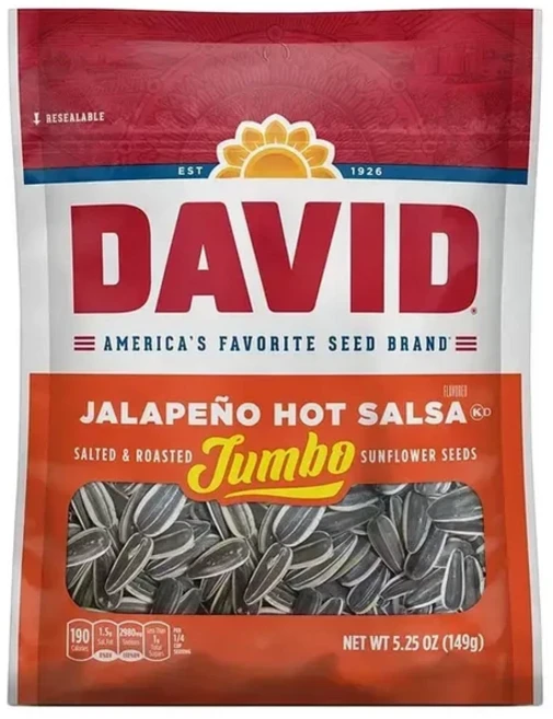 DAVID Seeds Sunflower Seeds 데이비드 할라페뇨 핫 살사 해바라기씨 5.25oz(149g) 12팩, 1개
