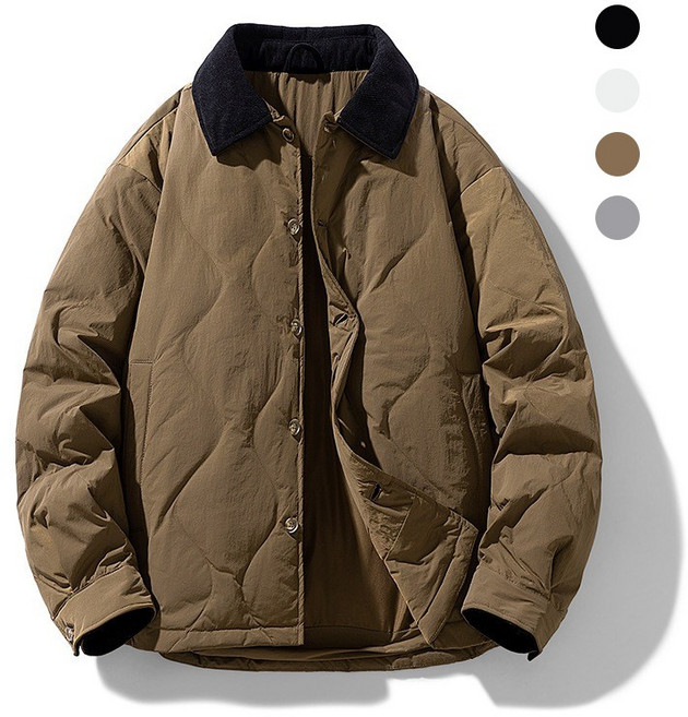 에쥬아 남녀공용 덕다운 누빔패딩 코듀로이 배색 봄패딩