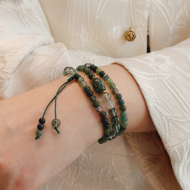 오누이디스플레이 수초석 천주 세줄 레이어드 천연원석 팔찌 W51