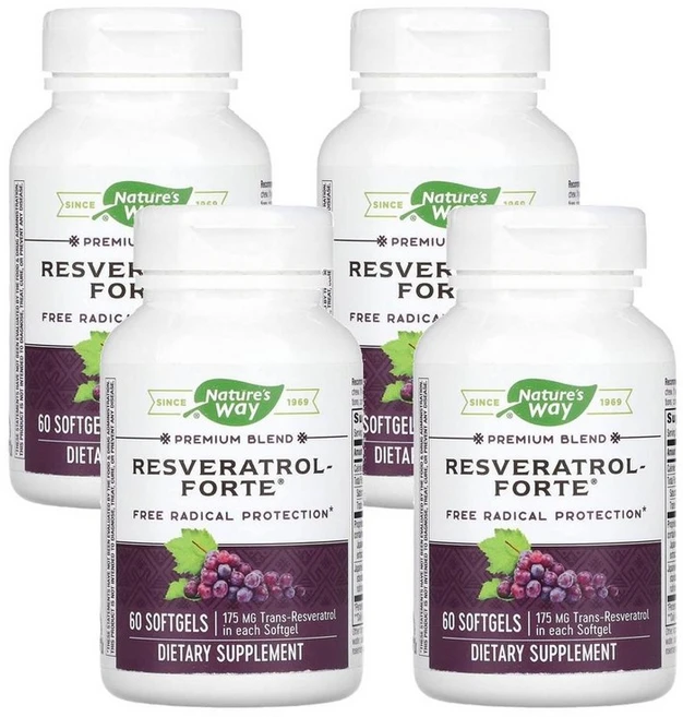네이처스웨이 프리미엄 블렌드 레스베라트롤 포르테 175mg 소프트젤 60정, 4개 - 쿠팡
