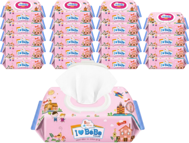 아이러브베베 핑크 물티슈 캡형, 43g, 100매, 20개