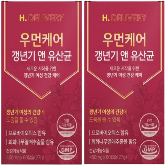 여성 갱년기 유산균 식약청인증 회화나무 열매 추출물 갱년기 영양제 우먼케어 헬씨딜리버리, 2개, 60회분