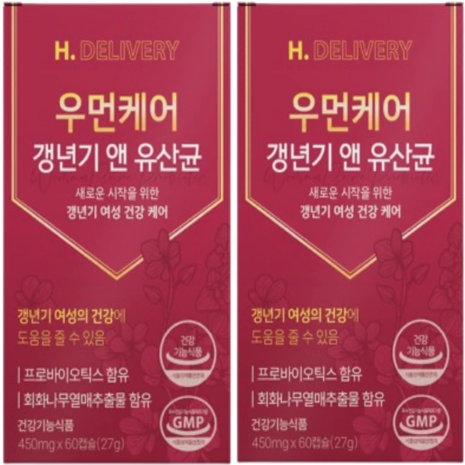 여성 갱년기 유산균 식약청인증 회화나무 열매 추출물 갱년기 영양제 우먼케어 헬씨딜리버리, 2개, 60회분 - 쿠팡
