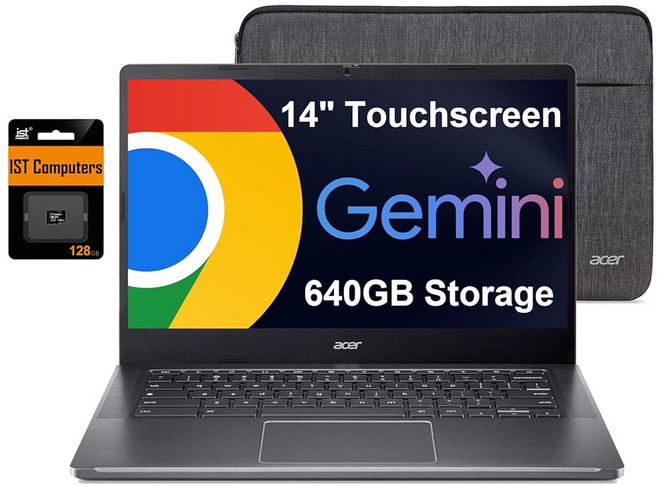 Acer 크롬북 플러스 514 노트북(구글 AI 포함)(14인치 FHD 터치스크린 인텔 8코어 i3-N305 8GB RAM 640GB 스토리지 2TB 클라우드 스토리지)