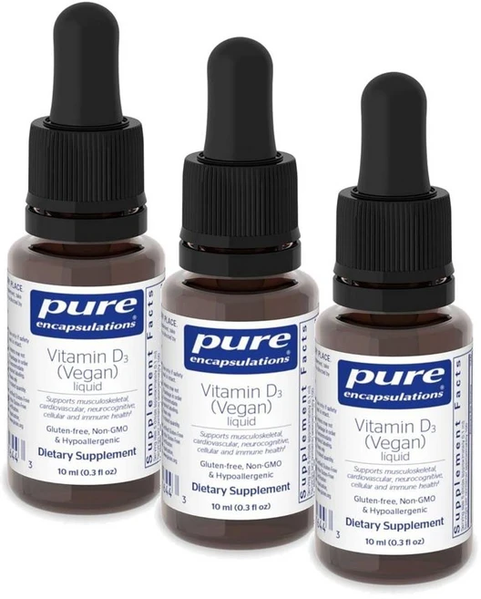 퓨어인캡슐레이션 비타민 D3 (비건 채식) 리퀴드 액상 Pure Encapsulations Vitamin D3 (Vegan) Liquid, 3개, 10ml - 쿠팡