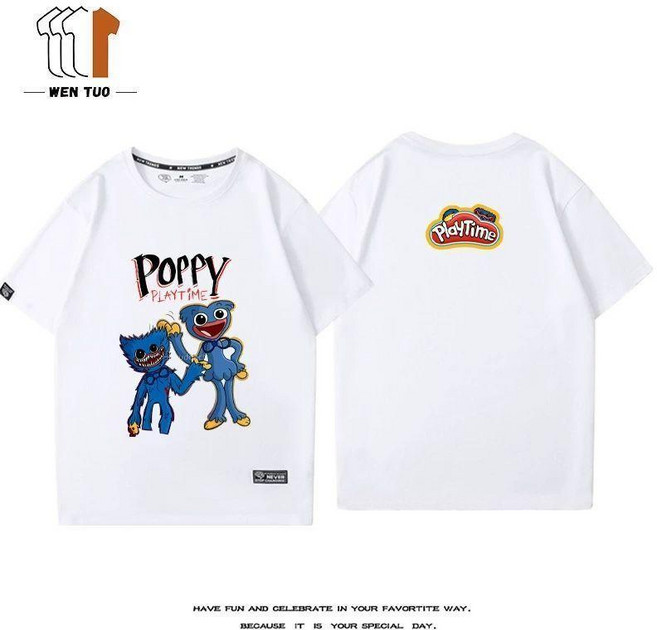 Poppy Playtime 波比遊戲時間 短袖 T 恤 男女情侶潮流上衣, 白色2,XL 建議62.5-67.5公斤