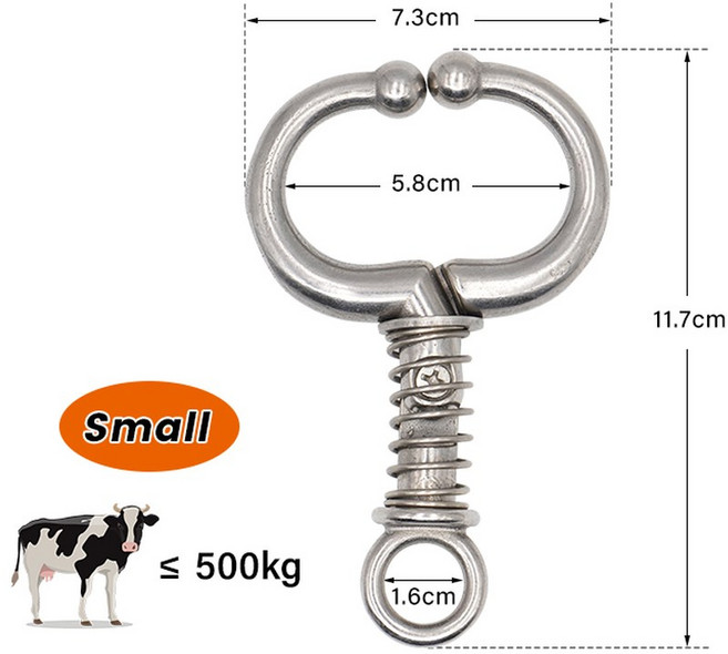 농장 동물 스테인레스 스틸 자동 봄 코 펜치 가축 보정 도자기 바인딩 도구 클램프 견인 반지, S, 1개