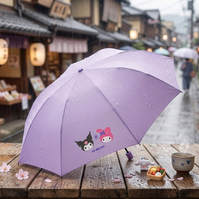 산리오 마이멜로디 쿠로미 아동 초등학생 소프트폴드 거꾸로 우산 캐릭터 입체 자동우산 보라색