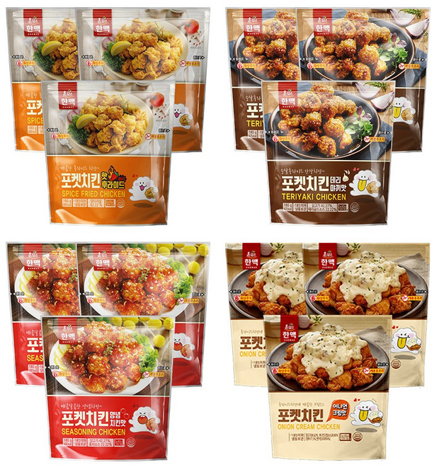 한맥 포켓치킨 12개set(각 3개씩_핫후라이드+양념치킨+데리야키+어니언크림), 180g, 1개