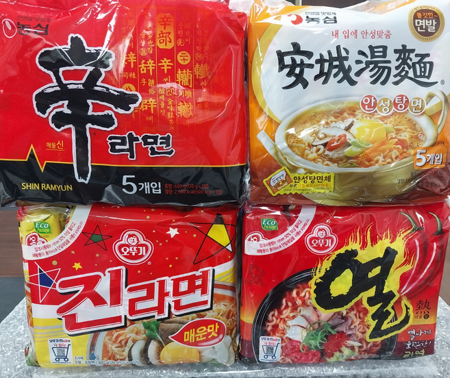 농심 오뚜기 봉지라면 4종 (신라면5p + 안성탕면 5p + 진라면매운맛5P + 열라면5P), 1세트