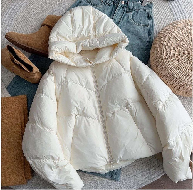 POMTOR 겨울 여성 후드 숏패딩 루즈핏 빵패딩 두꺼운 따뜻한 웰론 아우터