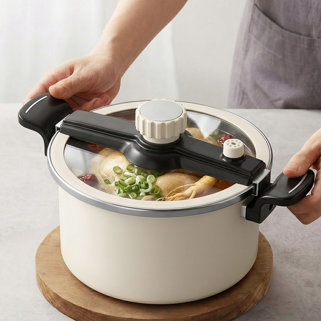 Mostrin IH 저압냄비 세라믹 에나멜코팅 압력솥 진공냄비 곰솥냄비, 크림화이트, 1개, 7L