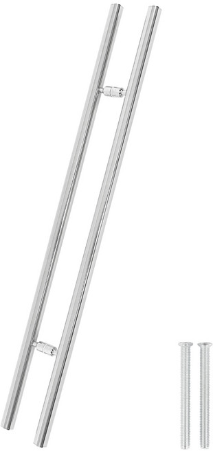 철물이네 강화도어 손잡이 1000x600mm 스텐 원형 H자 유리문, 스텐 실버(홀간격 600mm)