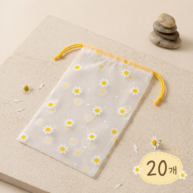 맘띵마켓 복조리 스트링백 구디백 유치원 어린이집 간식 선물포장 파우치, 20개, 데이지 S (18x25cm)