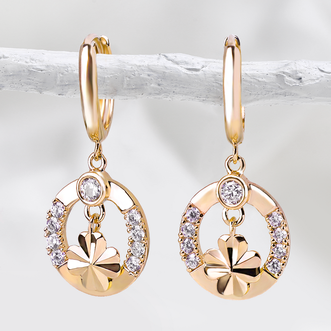 주리에떼 14K 18K 여성 데일리 큐빅 엘리아나 클로버 원터치 금 귀걸이