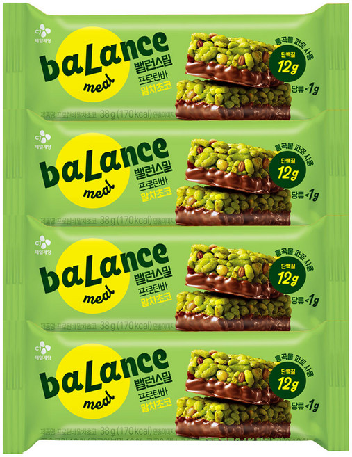 CJ 밸런스밀 프로틴바 말차초코, 38g, 4개