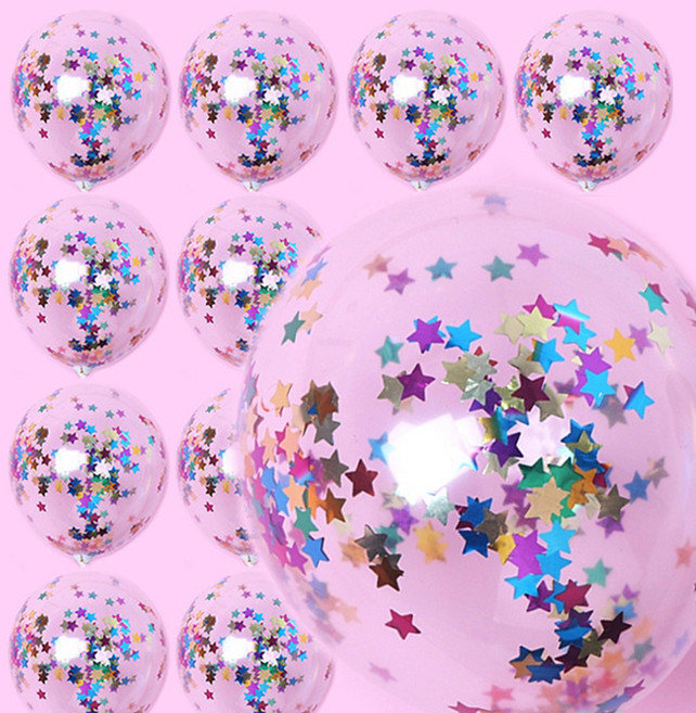 [예쁨주의지호] 천장 풍선세트 2색혼합 10개입 (메탈5+컨페티풍선5+컬링리본), 펄 컨페티풍선 X 10개_ 별컬러믹스