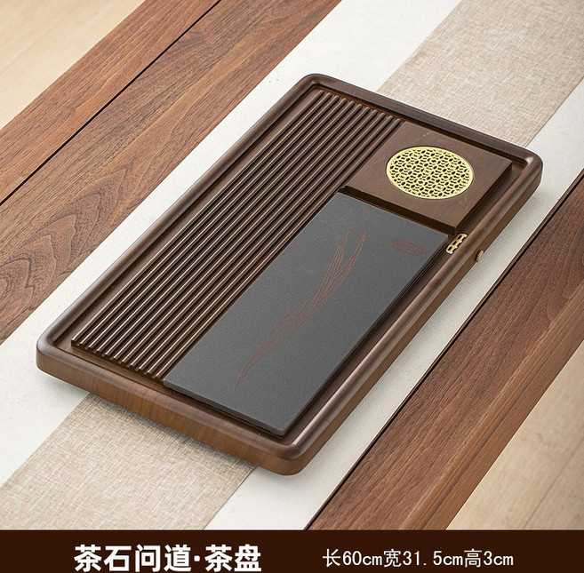【椿嶼】批髮茶盤家用幹茶臺功夫茶具幹泡泡茶臺奢高級感分銷工廠一代髮, 茶石問道60*32*3.5CM+球管腳墊, 1個