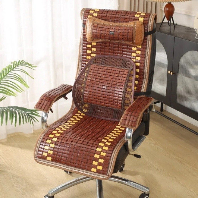 여름 소파 마작 매트 쿨링 시트 쿠션 대나무 매트 여름 사무실 상사 컴퓨터 의자 쿠션 일체형 등받이 미끄럼 방지, 45x90  쿠션, 세트