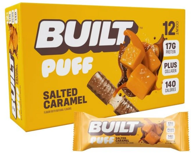 Built Bar 에너지바 빌트 바 퍼프 프로틴 다양성 팩 콜라겐 이동 중 간식 아침 식사 혼합 샘플러 12개입, Salted Caramel Puff, 12개 (1팩), 1개 - 쿠팡