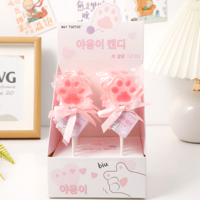 캔디마켓 웨이톡톡 고양이발바닥 모양캔디 롤리팝 무설탕캔디 긴막대사탕, 12개, 20g