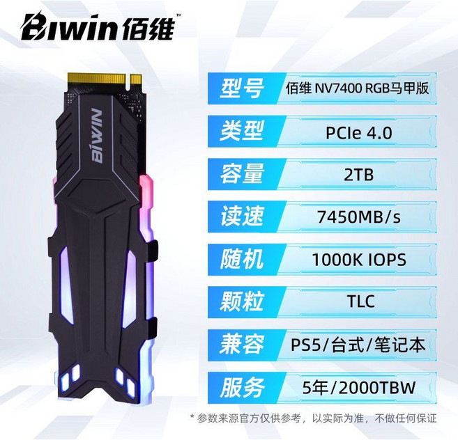 佰维 NV7200 M.2 PCIE 4.0 SSD 固态硬盘 1TB 讀速7200MB/s, 全新盒裝