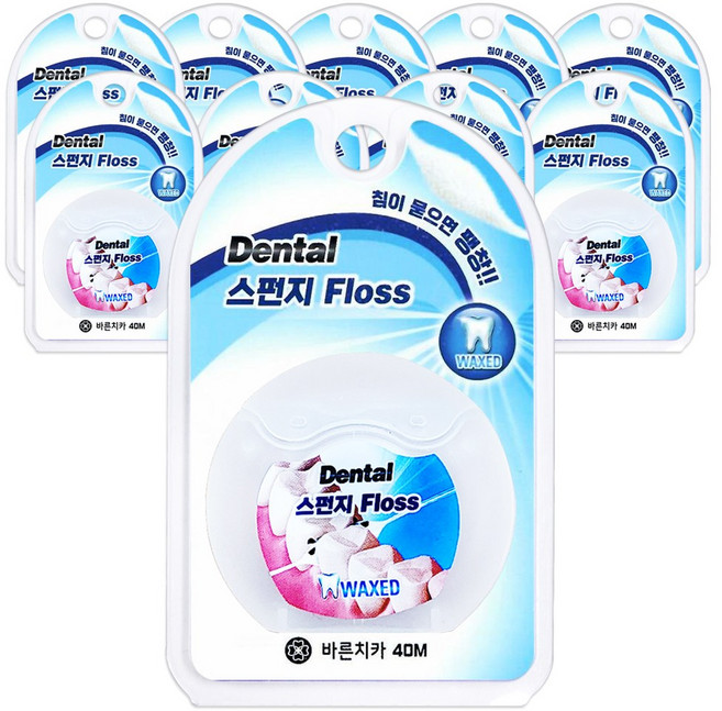 보성 바른치카 스펀지 치실 왁스 40m x 10개, 1개입