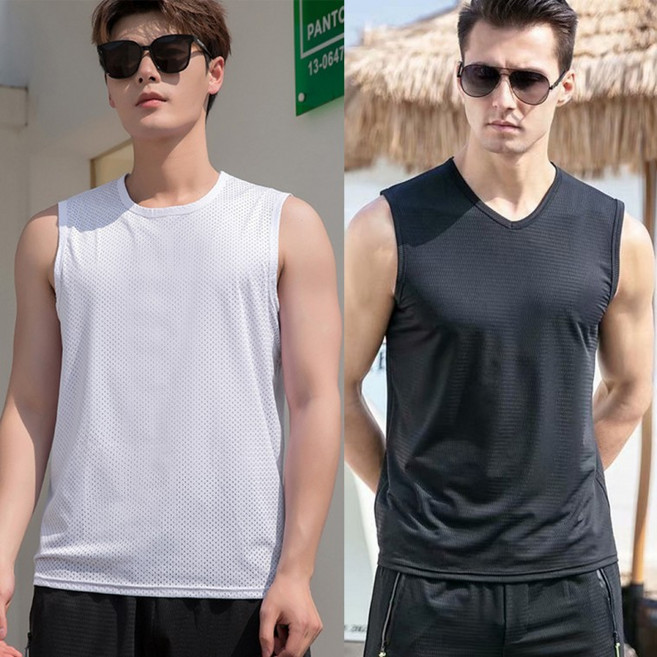 런칭특가 에어스판13% 남성 메쉬 쿨티 스포츠 나시 민소매 런닝 티셔츠