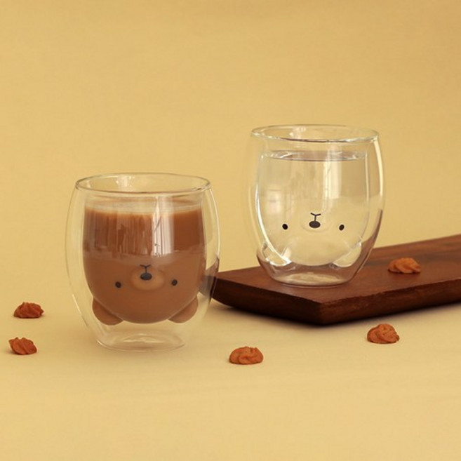 귀요미 캐릭터 내열 이중유리컵, grumpy bear, 20개