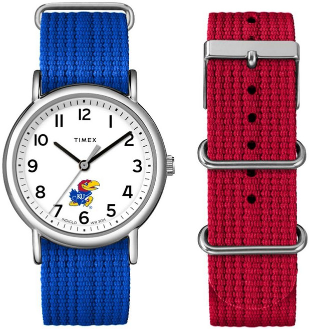 Timex 유니 위켄더 박스 세트 38mm 시계 - 캔자스 제이호크스 블루. 스트랩