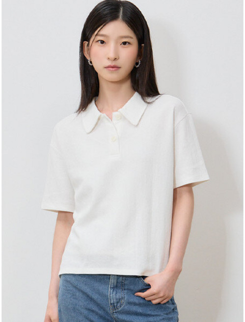 리스트 리스트(LIST) 감도있는엣지 코튼 반버튼 카라 티셔츠 (택가격: 158000원)