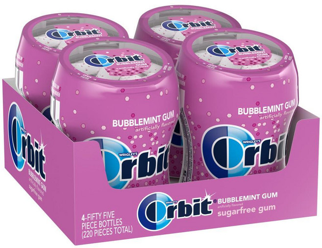 ORBIT Bubblemint 무설탕 츄잉껌 벌크 팩 55피스 병(4팩)