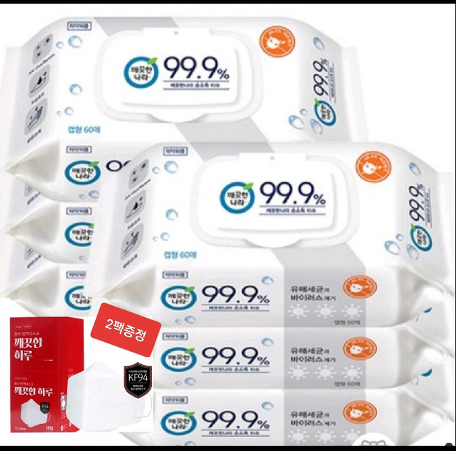 깨끗한나라 99.9%손소독티슈 60매 12팩, 깨끗한나라 클린 손소독티슈 마일드 캡형 60매 12팩