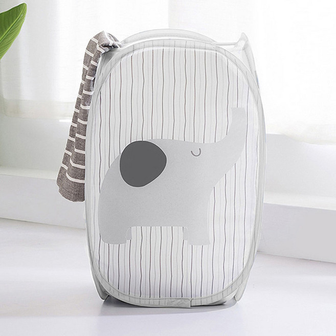 애니멀 접이식 아기 빨래바구니 핑크 그레이