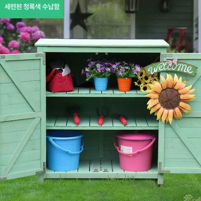 간이 농기구 보관함 조립식창고 야외 정리함 옥상 테라스, 5, A타입 그린 그림 80x42x90cm