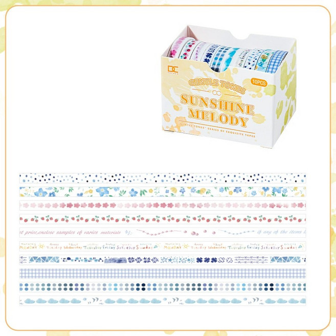 올리브파티 빈티지 감성 다꾸 마테 마스킹테이프 5mm 10개 세트, 1세트, 멜로디