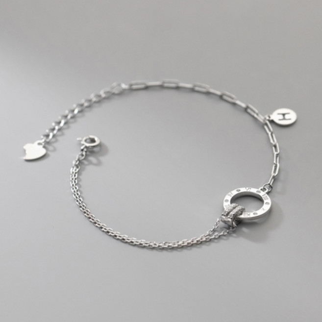 에르모사제이 W060 실버 925 페미닌 로마 숫자 큐빅 두줄 은 팔찌