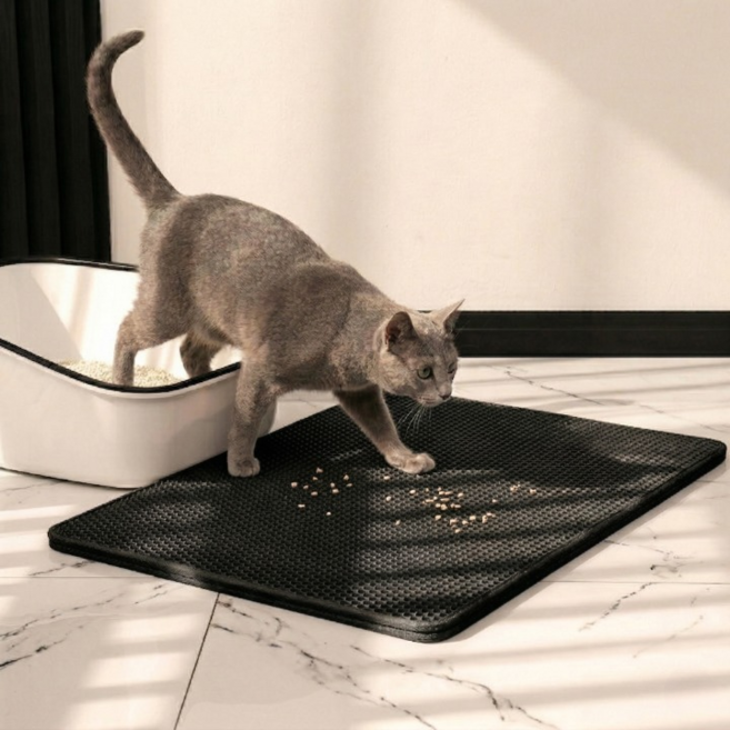 오브올리 사막화방지 입체벌집 고양이 화장실 모래매트, 1개, 딥블랙